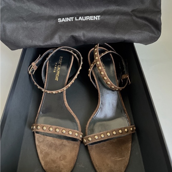 Saint Laurent Women's Kiki Studded Strap Mid-Heel Sandals - Picture 10 of 10